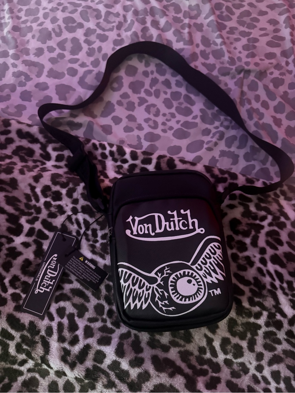 Von Dutch Black Crossbody with White Winged Eye Graphic